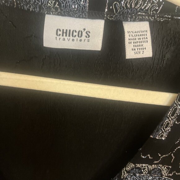 Chico’s Travelers Sz 2 US Sz 12 Jacket Black Glitter Metallic Long Sleeve Tie - Picture 4 of 11